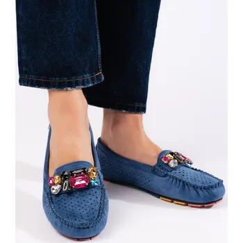Dámské mokasíny Klasické dámské modré mokasíny bez podpatku 37