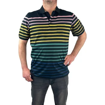 HAJO PÁNSKÉ POLO PIQUE S BAREVNÝMI PRUHY-ČERNÁ XXL