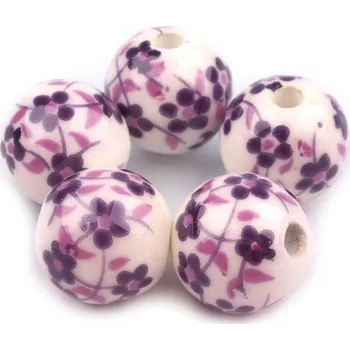 Dětské navlékací korálky Porcelánové korálky s květy Ø12 mm 5ks - 1 fialová tm.