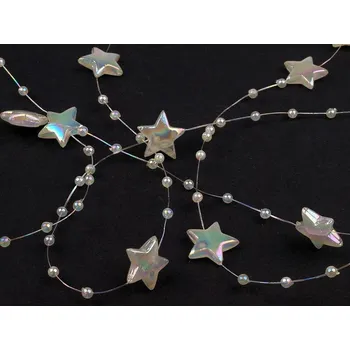 Vánoce Perličky na silonu Ø12 mm hvězdičky 1,3 metru - 3 AB slonová kost