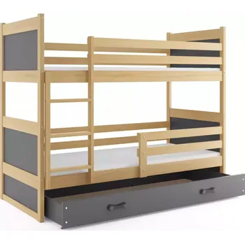 BMS GROUP Dětská patrová postel Rico - 2 osoby, 80x160 s úložným prostorem bez matrace – Borovice, Grafit, Grafit