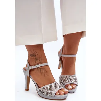 Dámské sandále Ozdobené sandály na podpatku D&A MR1038-44 Barva: Stříbrná, Velikost: 37