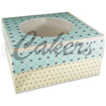 Krabička na výslužku Dortová krabice s puntíky a okénkem 21x21x12,5 cm (minimální odběr 5ks)