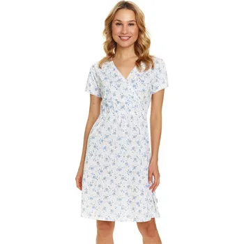 Dámské noční prádlo Bílá noční košilka s jemnými modrými vzory Velikost: S