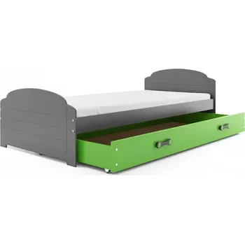 Postel BMS GROUP Dětská postel Lili - 1 osoba, 90x200 s úložným prostorem s matrací – Grafit, Zelená