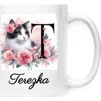 Hrnek malý bílý s potiskem T s růžemi