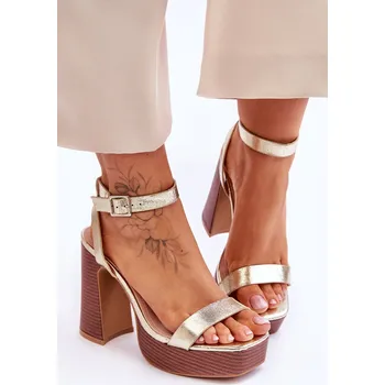 Dámské sandále Kožené Sandály Na Robustní Platformě Marina Barva: Zlatá, Velikost: 41