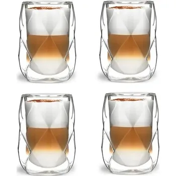 Vialli Design GEO dvoustěnné sklenice na kávu (latte), čaj a koktejly 350 ml, 4 ks