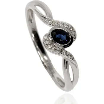 Šperk Zlatnictví Helios Zlatý prsten se safírem a diamanty Velikost: 52, Váha: 1,57g