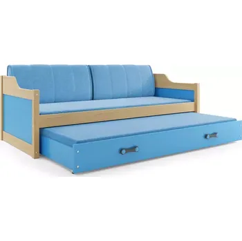 Postel BMS GROUP Dětská postel David - 2 osoby, 90x200 s výsuvnou přistýlkou s matrací – Borovice, Modrá