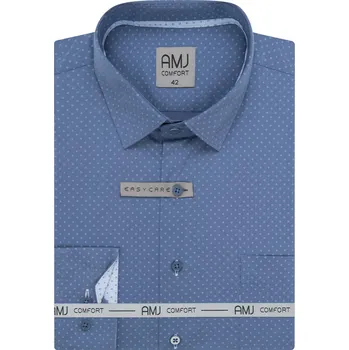 Pánská košile AMJ bavlněná, modrá s tečkovanými pětiúhelníky VDSBR1394, dlouhý rukáv, slim fit, vel. 43