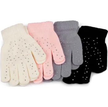 Rukavice Dětské pletené rukavice s kamínky Černá