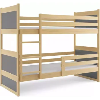 BMS GROUP Dětská patrová postel Rico - 2 osoby, 80x160 bez úložného prostoru s matrací – Borovice, Grafit