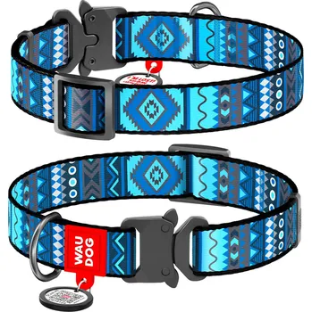 Obojek pro psa WAUDOG obojek nylonový Ethno Blue QR fastex (37-58cm/2,5cm)
