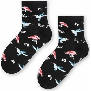 Tmavě modré dívčí ponožky s ptáčky Art.084 XB033, NAVY BLUE Velikost: 29/31