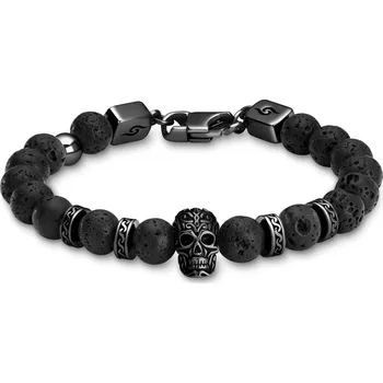 Náramek Rico | Černý náramek s lebkou a lávovými kameny z nerezové oceli - Arkai