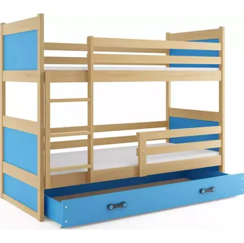 BMS GROUP Dětská patrová postel Rico - 2 osoby, 80x190 s úložným prostorem bez matrace – Borovice, Modrá, Modrá