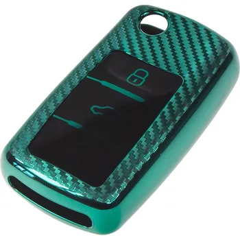 Autoklíč TPU obal pro klíč Škoda, VW, Seat, carbon zelený - 484VW105CG