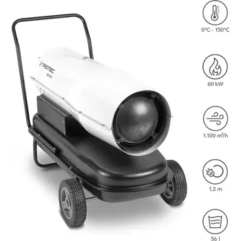 Průmyslové topidlo Naftové topidlo s přímým spalováním IDE60D TROTEC - 60 kW, 1100 m³/h, termostat (Naftový přímotop IDE 60 D Trotec s výkonem 60 kW)