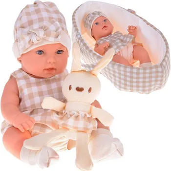 Panenka JOKO Panenka Newborn s králíčkem v košíku 32 cm Béžová