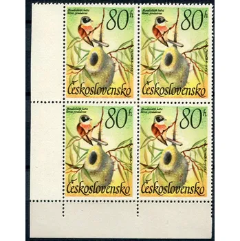 Poštovní známka Českosloveská pošta (1967) č. 1590 **, 4-bl - Československo - Vodní ptactvo, Moudivláček lužní (Remiz pendulinus)