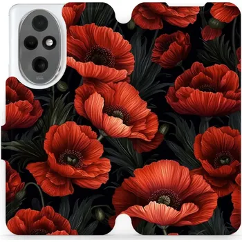 Pouzdro na mobilní telefon Flipové pouzdro Mobiwear - Honor 200 - VP45S Temné červené květy (Knížkové flip pouzdro, obal, kryt na mobil Honor 200 - VP45S Temné červené květy, materiál Umělá kůže + TPU - ochrana 360°, stojánek, silikonová vanička, magnetické zavírání)