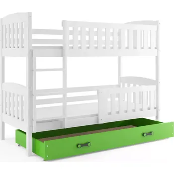 BMS GROUP Dětská patrová postel Kubus - 2 osoby, 80x190 s úložným prostorem bez matrace – Bílá, Zelená
