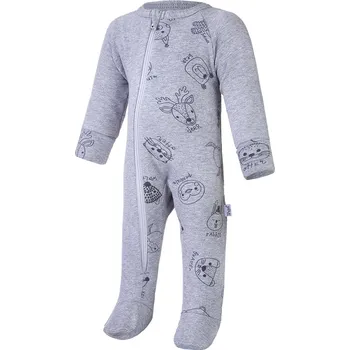 Kojenecký overall Little Angel overal smyk DR TISK Outlast® - šedý melír/šedý melír zvířátka Velikost: 68