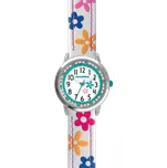 CLOCKODILE Bílé dívčí dětské hodinky s kamínky a kytičkami