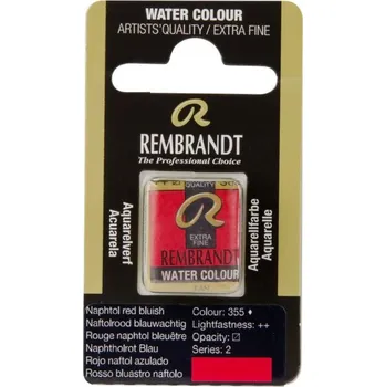 Speciální výtvarná barva Mistrovská akvarelová barva Rembrandt, půlpánvička, 355 - Naph. Red Bluish