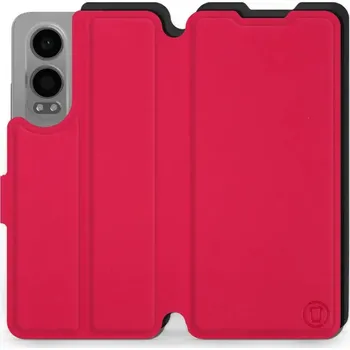 Pouzdro na mobilní telefon Flipové pouzdro Mobiwear Semiš - OnePlus Nord CE 4 Lite 5G - Rudé & Černé (Knížkové semišové flip pouzdro, obal, kryt na mobil OnePlus Nord CE 4 Lite 5G - Rudé & Černé, materiál semiš + TPU, ochrana 360°, stojánek, silikonová vanička, magnetické zavírání)