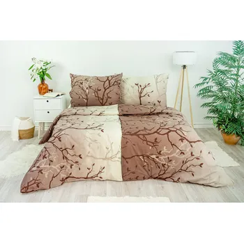 Povlečení Stanex Ložní povlečení bavlněné větvičky hnědé (LS232) rozměr: 140 x 220 + 90 x 70, Zapínání: Knoflíkové