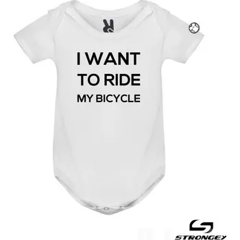 Kojenecký body Body STRONGEY I WANT TO RIDE MY BICYCLE, velikost 6 měsíců
