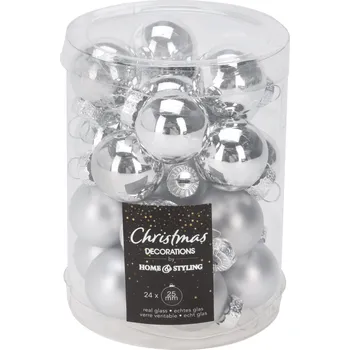 Vánoční dekorace H&L Sada vánočních skleněných ozdob 24 ks, ø 2,5 cm, lesklá/matná stříbrná