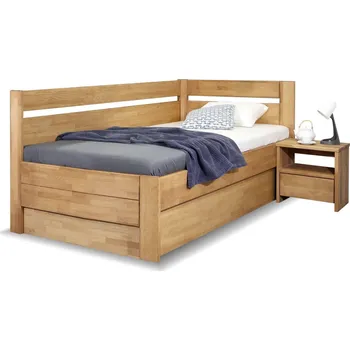 Postel Zvýšená postel jednolůžko s úložným prostorem Academia, masiv buk, Levá