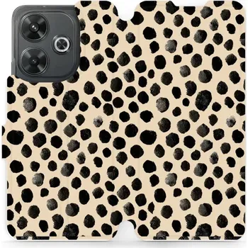 Pouzdro na mobilní telefon Flipové pouzdro Mobiwear - Xiaomi Redmi 13 - VA50S Černé puntíky (Knížkové flip pouzdro, obal, kryt na mobil Xiaomi Redmi 13 - VA50S Černé puntíky, materiál Umělá kůže + TPU - ochrana 360°, stojánek, silikonová vanička, magnetické zavírání)