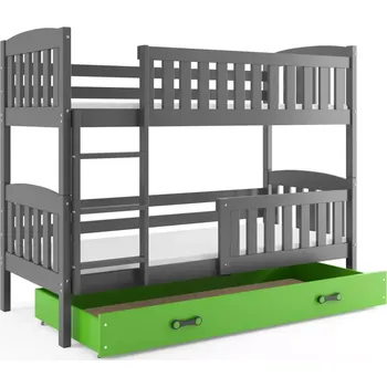 BMS GROUP Dětská patrová postel Kubus - 2 osoby, 80x190 s úložným prostorem bez matrace – Grafit, Zelená