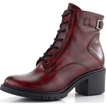 Dámské kozačky Barton šněrovací kotník na podpatku tmavě červený 24-2527 - 41 | P690515