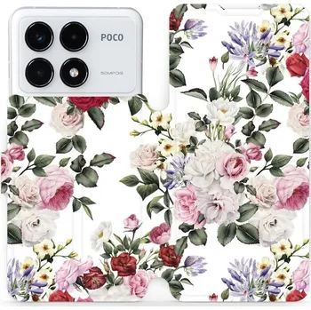 Pouzdro na mobilní telefon Flipové pouzdro Mobiwear - Xiaomi Poco F6 Pro 5G - MD01S Růže na bílé (Knížkové flip pouzdro, obal, kryt na mobil Xiaomi Poco F6 Pro 5G - MD01S Růže na bílé, materiál Umělá kůže + TPU - ochrana 360°, stojánek, silikonová vanička, magnetické zavírání)