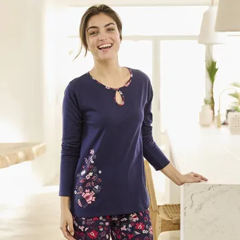 Dámské pyžamo Blancheporte Pyžamové tričko s dlouhými rukávy nám. modrá 38/40