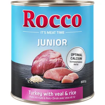 Krmivo pro psa 12x800g Rocco Junior - krůtí s telecími srdci a rýží