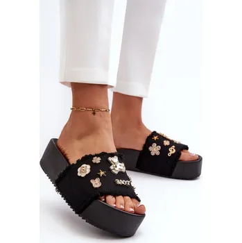 Dámské pantofle Dámské žabky na platformě s přezkami Barva: Černá, Velikost: 40