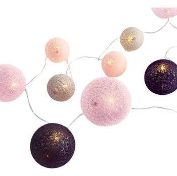 Vánoce LED girlanda textilní růžovo-šedé kuličky, teplá bílá, 2x baterie AA, 285 cm, IP20