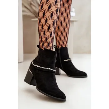 Dámské kozačky Zateplené dámské boty na podpatku s řetízkem eko semišové Hanalen Barva: Černá, Velikost: 40