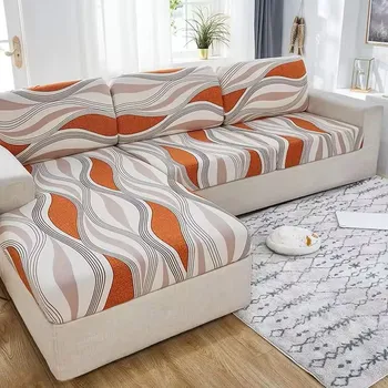 Napínací potah Elastický potah na pohovku se vzorem (13 barev/10 velikostí) Barva: 8 (oranžové linky), Velikost: normální velikost 1