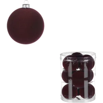 Vánoční dekorace Autronic Vánoční plastové koule, sametové, bordó barva. Cena za 1box/9ks VAK134 BOR