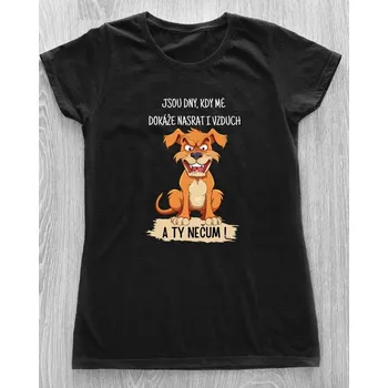 Dámské tričko - Jsou dny, kdy mě dokáže nasrat i vzduch. A ty nečum! Pes Barva: Černá, Velikost: 2XL
