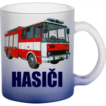 LIAZ 101.86 CAS K 25 modrý skleněný hrneček HASIČI (hrneček s hasičským autem matné sklo )