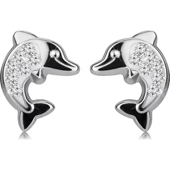 Náušnice Puzetové náušnice z bílého zlata 585 - skákající delfíni, čiré zirkony
