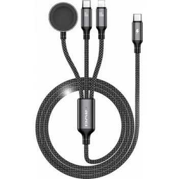Datový kabel Awei USB kabel AWEI kabel W23 3v1 usb-c/lightning/hodinky 100W/10W/2,5W černá/černá